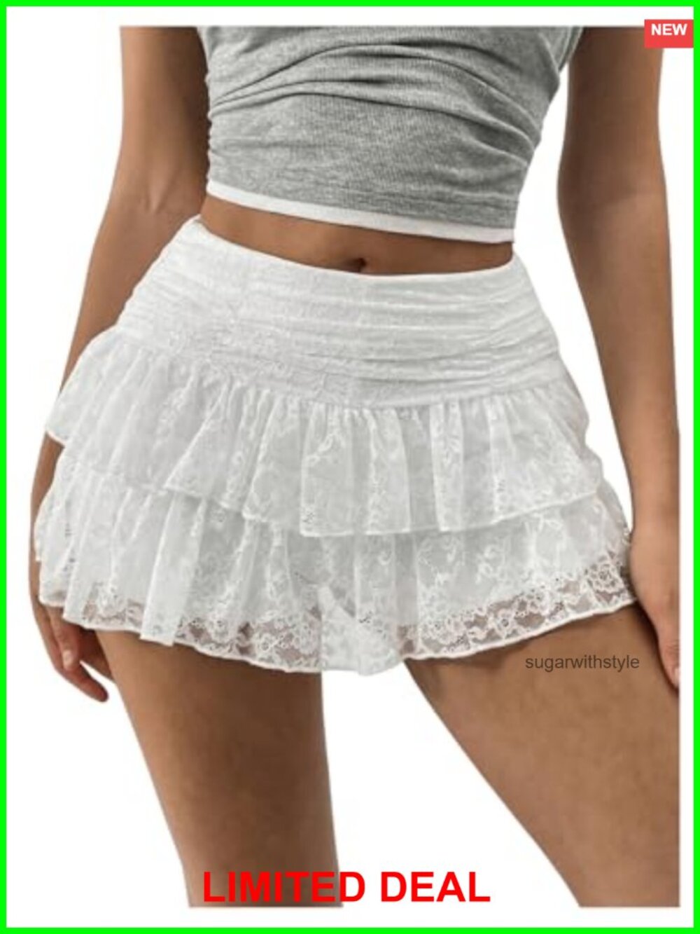 SHENHE Lace Mini Skirt High Waisted Ruffle A Line Y2K Summer Women's